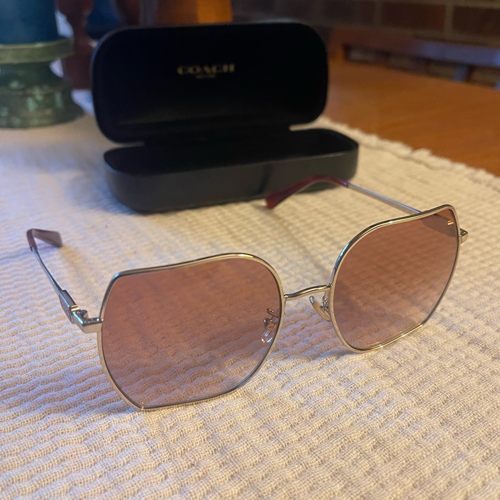 Coach Gold and Pink Hexagonal Sunglasses